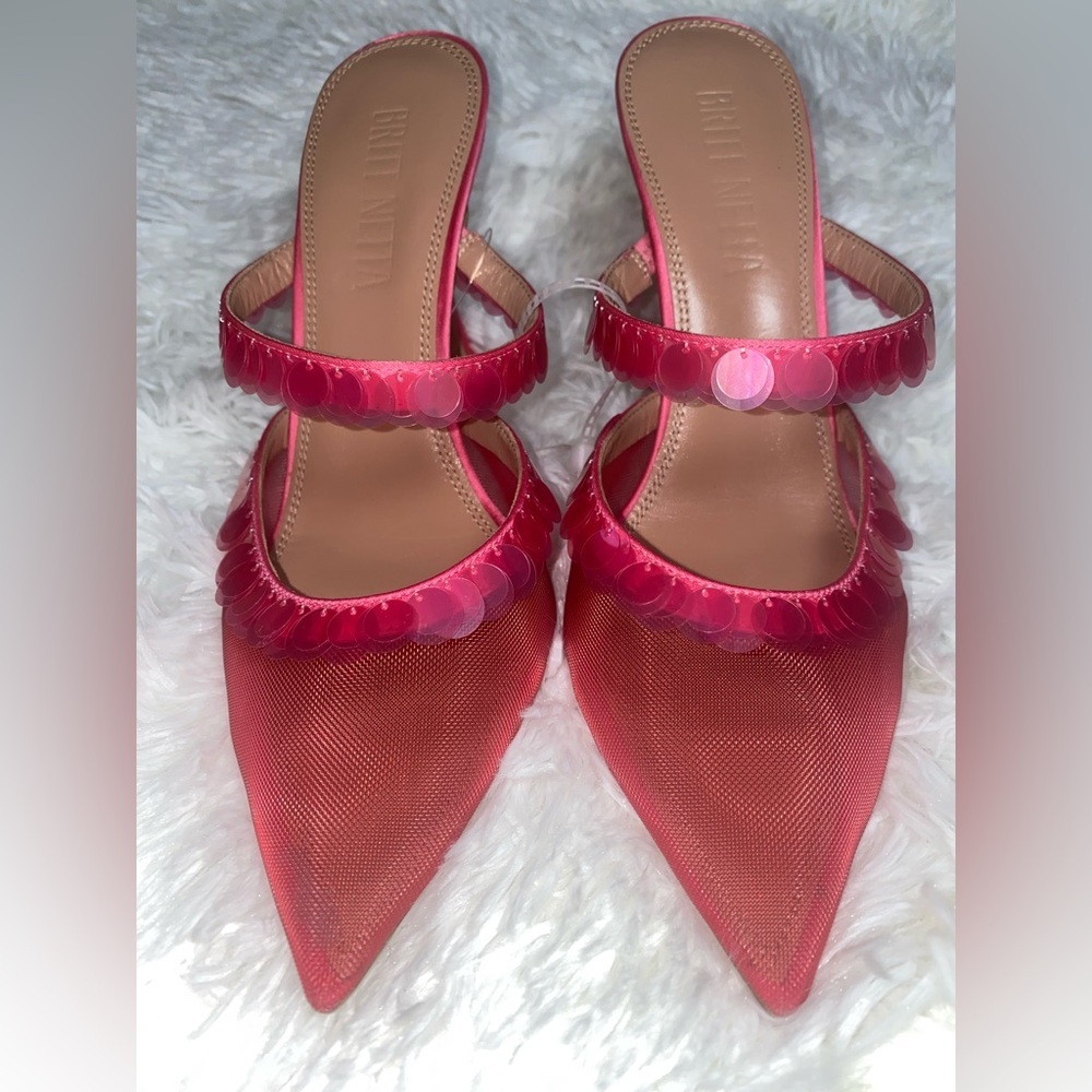 Britt Netta NWOT Nordstrom Confetti Shell Margot Mule Pink Sequin Fuchsia Heels